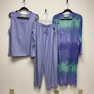Delta Burke Womens Purple Lot Of 3 Tank Top Pull On Pants Long Line Cardigan 22W